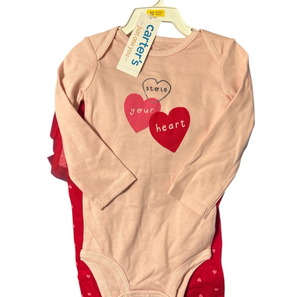 Red and Pink Baby Outfit with Heart Pattern
